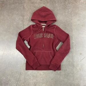 Abercrombie & Fitch Sweatshirt Womens M Maroon Half Zip Hoodie Pullover Logo